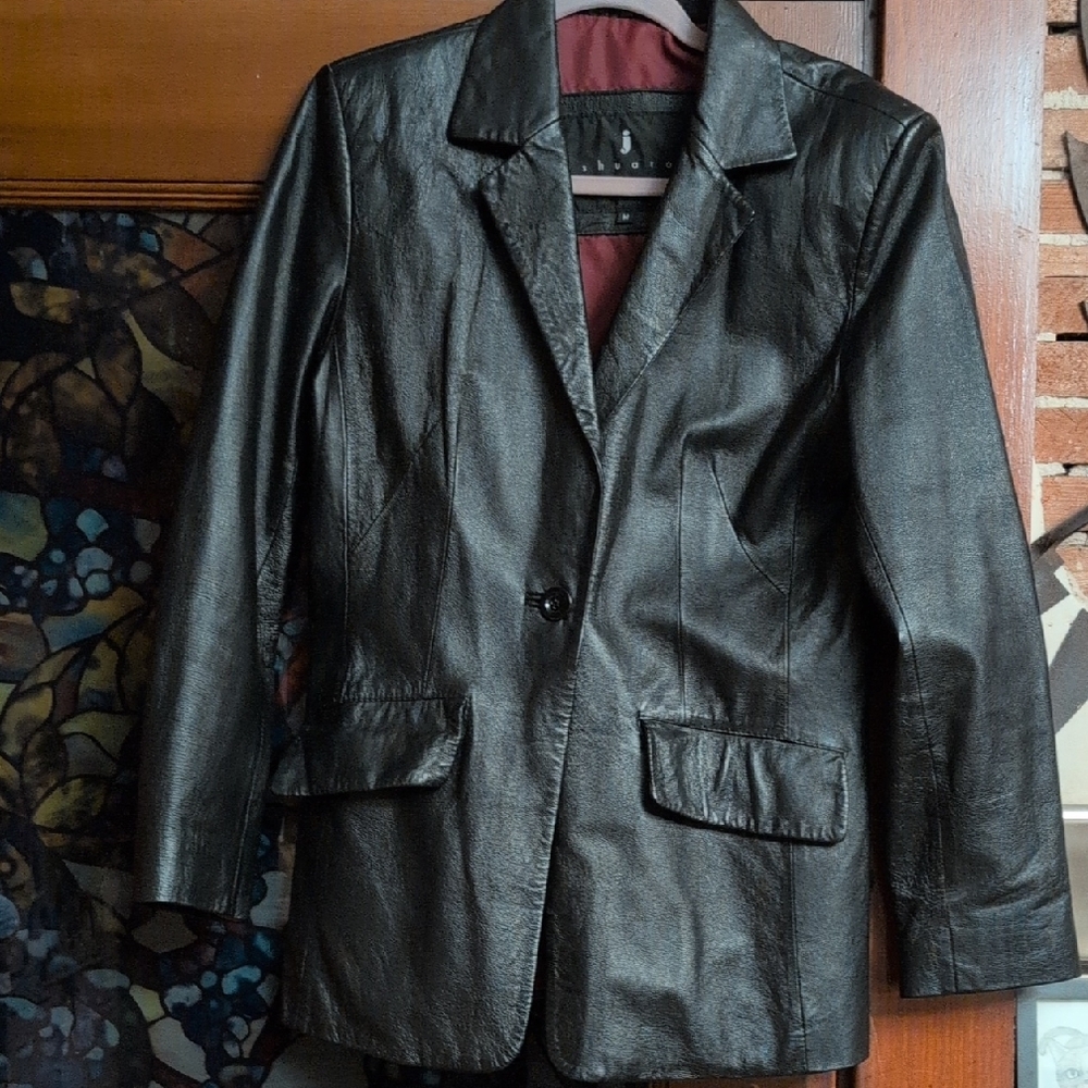 Classic Black Women's Leather Blazer